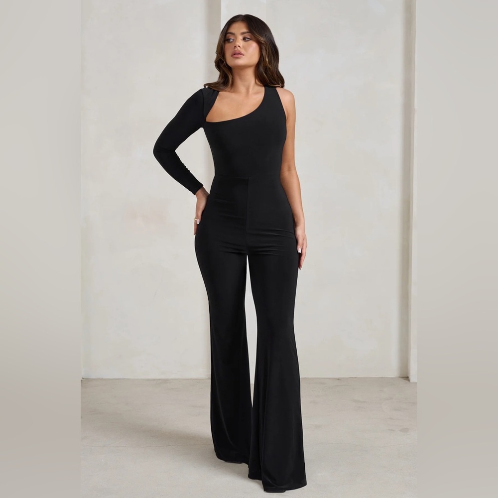 Club L London Elegant Black One-Shoulder Jumpsuit